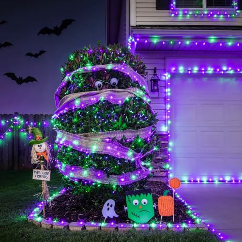 JMEXSUSS 200LED Halloween Lights Indoor Outdoor Purple Green Lights Plug in