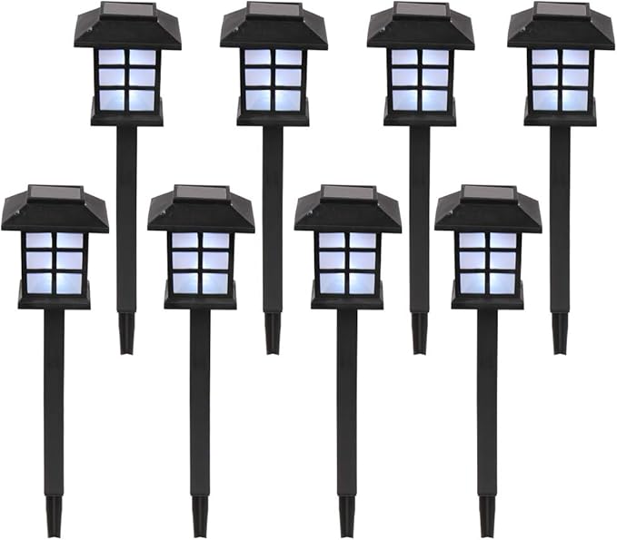 8 Pack Outdoor Solar Pathway Lights,Waterproof Solar Powered Outdoor Pathway Garden Lights,Solar Powered Landscape Lighting,with Auto On/Off,for Yard, Deck, Lawn, Patio, Walkway Decoration (Black)