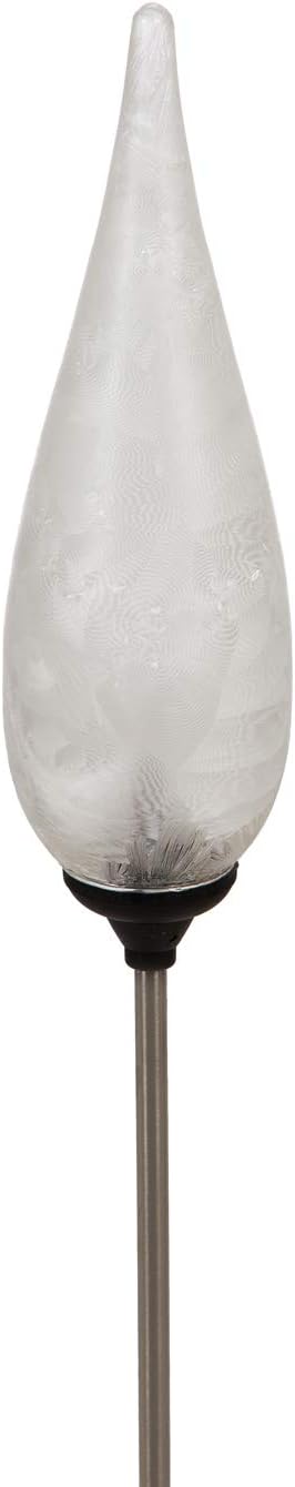 Evergreen Garden Outdoor Décor Fire Flame Solar Glass Torch, White Feather Finish for Homes Gardens Yards Lawn and Patio