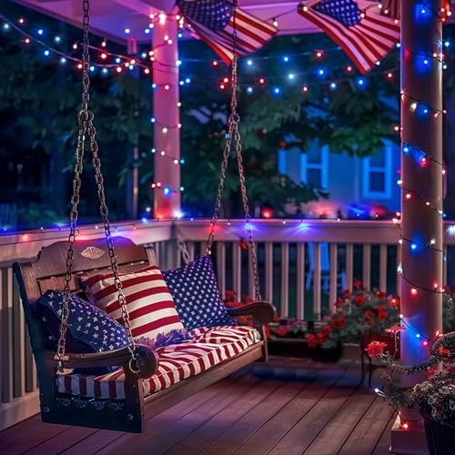 JMEXSUSS 200 LED 66ft Red White and Blue Lights Outdoor Plug in
