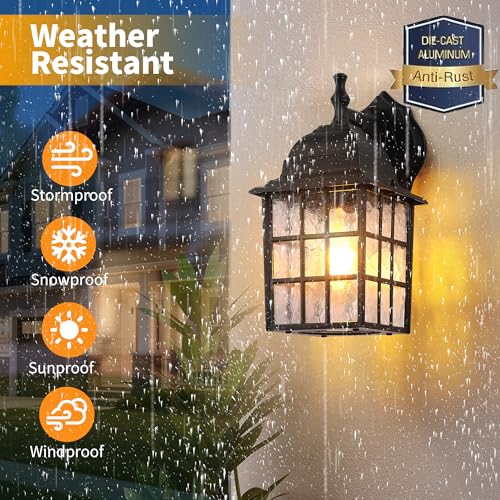 Dawn to Dusk Sensor Outdoor Wall Light Fixtures Waterproof Anti-Rust Exterior Lighting Fixtures Black Outdoor Wall Lantern for Porch Patio Front Door Garage House