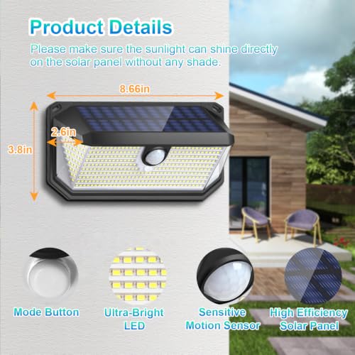 Solar Outdoor Lights, 4000LM 388 LEDs Motion Sensor Outdoor Light, IP65 Waterproof Solar Powered Outside Lights with 270° Wide Angle & 3 Modes, Exterior Flood Security Lights for Patio Garage, 6-Pack