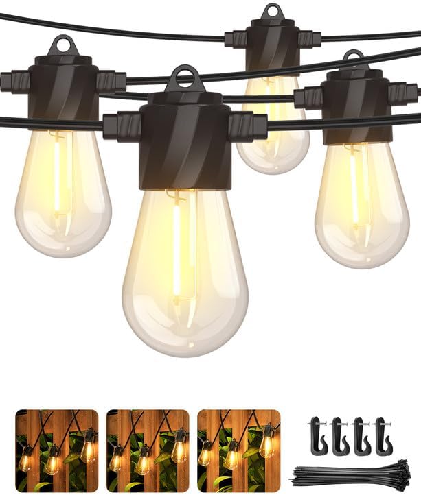 XMCOSY+ 96Ft Outdoor String Lights - LED Waterproof Patio Lights with 32 Edison Bulbs, Dimmable Hanging String Lights for Outside, Porch, Yard, House