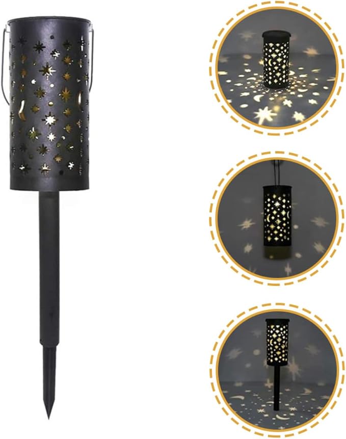 Angoily 4pcs Solar Garden Stake Lights Iron Outdoor Lawn Pathway Lamps with Star and Moon Cutout Design, Solar-Powered Decorative Landscape Lighting for Yard and Patio
