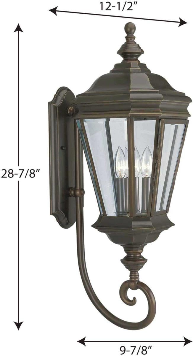 Progress Lighting Crawford Collection 3-Light Clear Beveled Glass New Traditional Outdoor Large Wall Lantern Light | Lumora