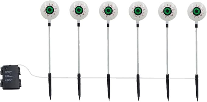 6Pcs Solar Powered Halloween Eyeball Pathway Lights for Halloween Decorations, Solar Stake Lights Solar for Garden Yard Patio Pathway (Green)