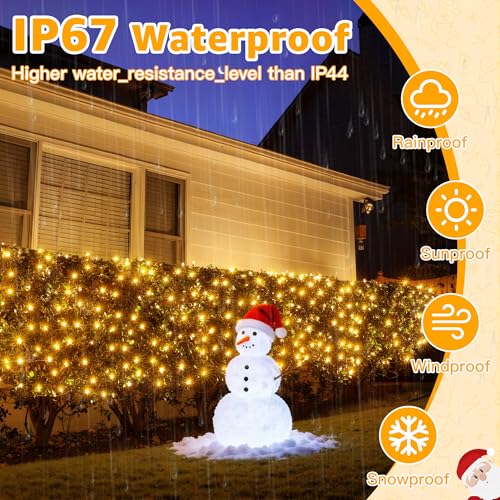 Ollny Net Lights 210LED 10x7ft, Green Wire Christmas Outdoor Mesh Light