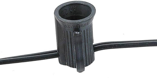 Novelty Lights 250 Feet C7/E12 Socketed Wire Spool, 6 Inch Spacing, Black Wire 8 Amp SPT-1 Commercial Grade Reel for Cutting Custom Lengths, Indoor/Outdoor Holiday Patio Pergola Lighting