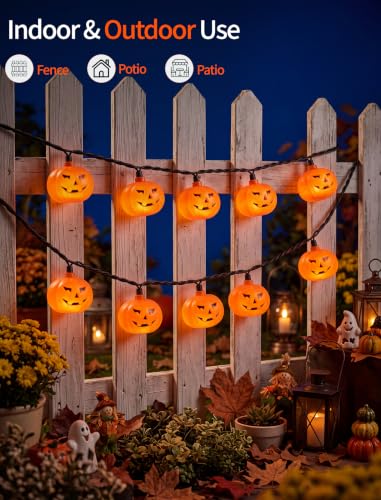 Abeja Halloween Pumpkin String Lights, 8.5FT 10 LED Jack-O-Lantern Lights