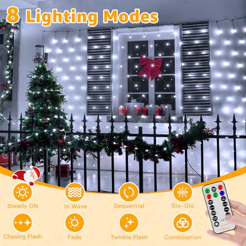 Ollny Net Lights 210LED 10x7ft, Green Wire Christmas Outdoor Mesh Light