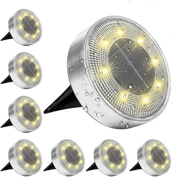 Siatom Stainless Steel Solar Ground Lights 8 Pack, IP68 Waterproof Solar In-Ground Light for Outdoor, Flat | Lumora