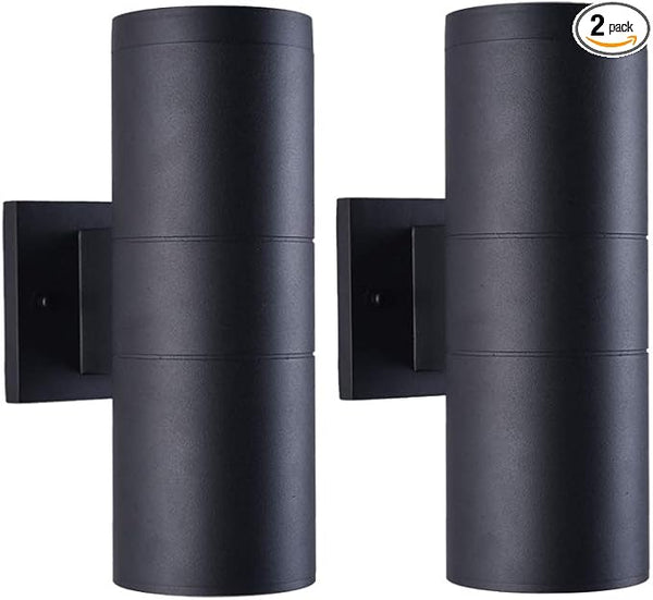 mirrea Modern Outdoor Porch Light Patio Light in 2 Lights with Aluminum Cylinder and Tempered Glass Cover | Lumora