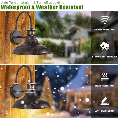 Motion Sensor Outdoor Barn Lights, Dusk to Dawn Farmhouse Gooseneck Lights