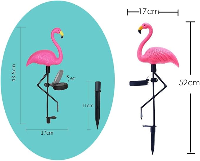 yaokingdom Waterproof Solar Flamingo Garden Light, Durable Blow Molded Yellow Beak and red Body Flamingo Shape, Bird feet and Ground Plug Removable