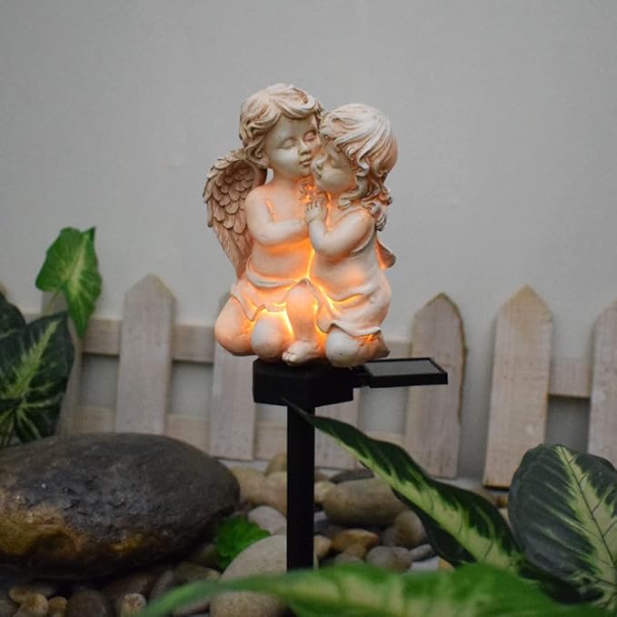 Angel Garden Solar Light, Resin Angel Figure Solar Garden Stake Lights Waterproof for Yard Pathway Fence Patio Lawn Decor (Angle Lovers)
