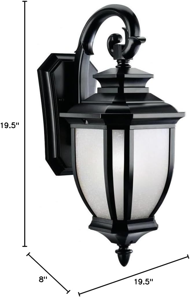 Kichler Salisbury 19.5" 1 Light Outdoor Wall Light with White Linen Glass in Black | Lumora