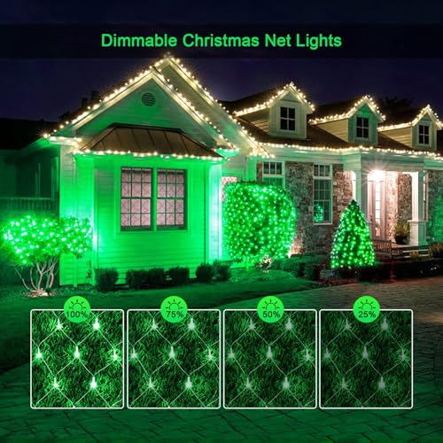 JMEXSUSS Green Christmas Net Lights Outdoor, 360 LED, 12ft x 5ft, Plug in