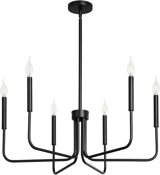 VEVOR 6-Light Chandelier, Metal Farmhouse Chandelier, Adjustable Height, Dining Room Hanging Light Fixture for Ceilings, Modern Chandelier for Bedroom, Foyer, Hall, Kitchen, Living Room and Entryway