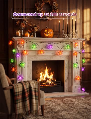 Halloween Spider String Lights, 8.5Ft Multi-Color Spider LED String Lights
