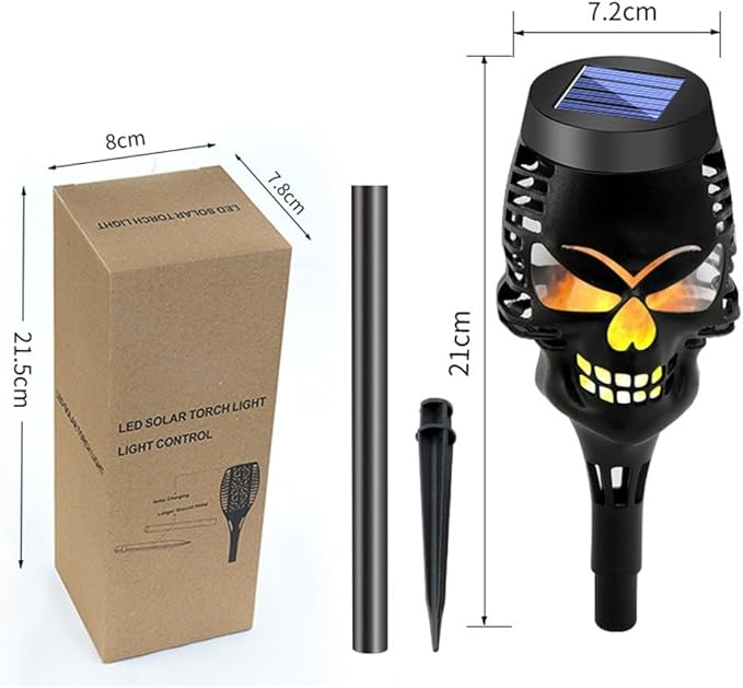 8pcs Solar Skull Torch Lights Waterproof For Outdoor Halloween Garden Pathway Lighting And Decorative Lighting With IP65 Weather Resistance