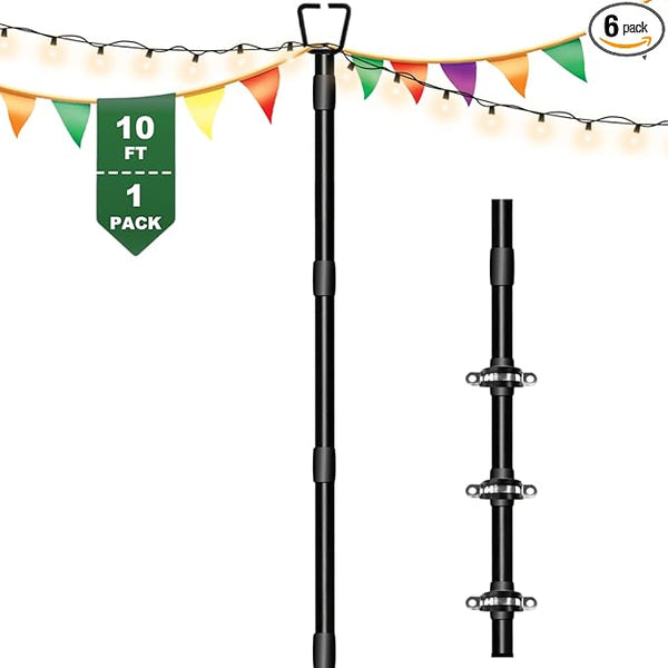10Ft String Light Poles for Outside, Adjustable Metal Poles for Outdoor String Lights, Rustproof & Sturdy Light | Lumora