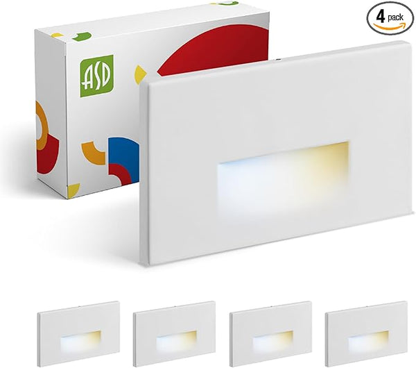 ASD LED Recessed Step Light Fixture, Outdoor & Indoor Stair Tread Lighting | 3CCT, Dimmable, Waterproof, ETL Listed | Lumora