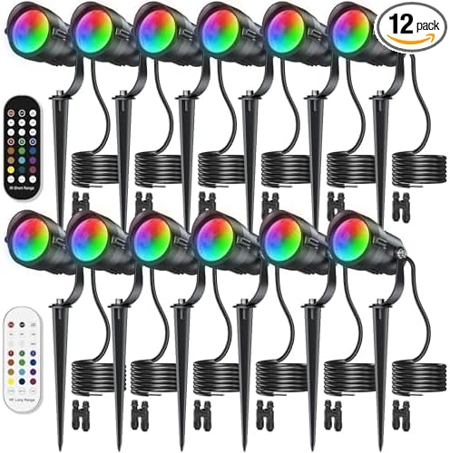 HIBOITEC RGBW Low Voltage Landscape Lighting 12Pack 12W with Remote Connectors Spotlights Landscape Lights 12-24V | Lumora