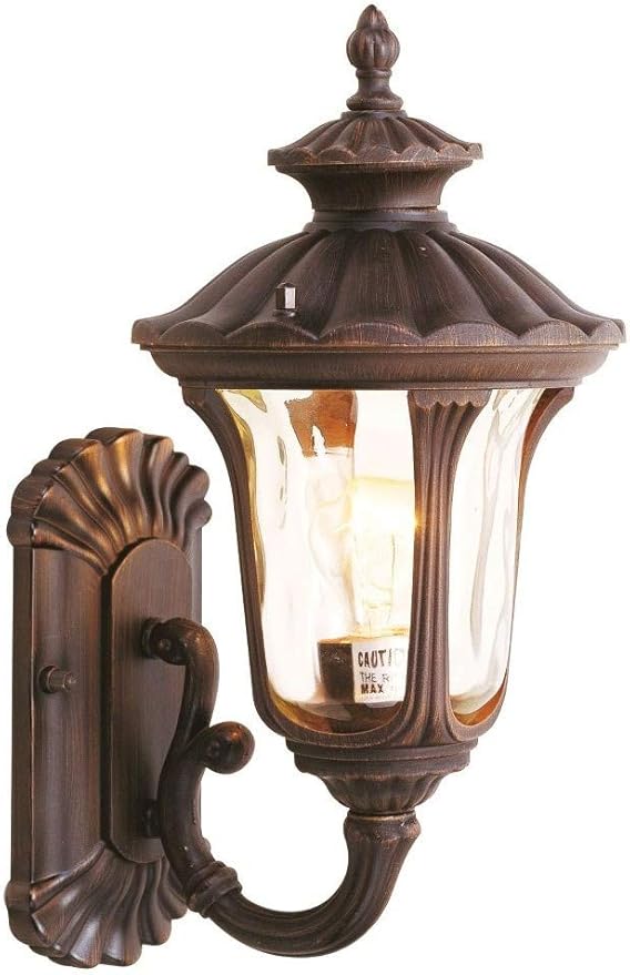 Livex Lighting 7650-58 Oxford 1 Light Imperial Bronze Cast Aluminum Wall Lantern with Light Amber Water Glass | Lumora