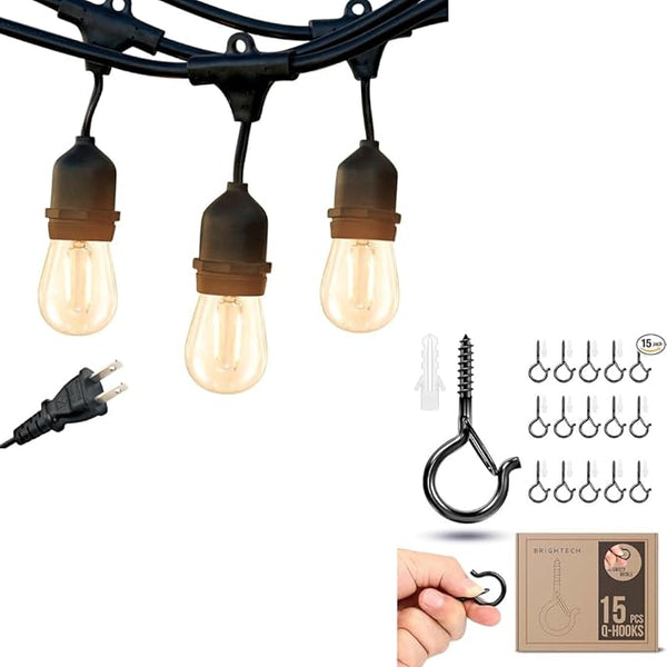 Brightech Bundle: Waterproof LED Outdoor String Lights Hanging, Dimmable 2W Vintage Edison Bulbs - 48 Ft + String | Lumora