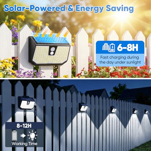 Brightever 20 Packs Solar Motion Sensor Lights Outdoor Waterproof, Solar Powered Fence Lights with 3 Lighting Modes, Solar Security Wall Lights for Outside, Garage, Garden, Step, Driveway, Patio
