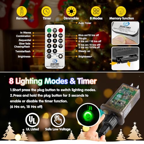 KNONEW 203FT 600LED Green Wire Outdoor Fairy Lights Plug in Multicolor Xmas