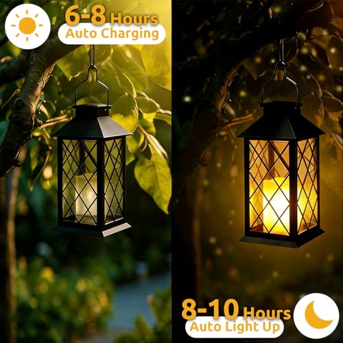 4 Pack 14'' Large Tempered Glass Solar Lanterns Outdoor Waterproof
