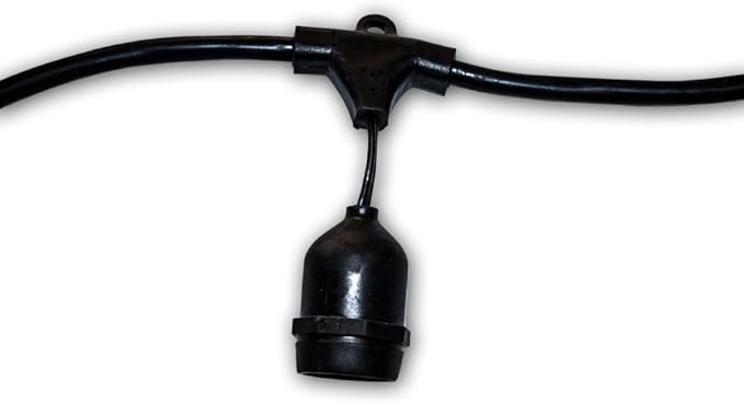 String Light Company Vintage 48-Ft Outdoor Commercial String Lights with 24 Suspended Sockets, 14 Gauge Black Cord (Bulbs not Included)