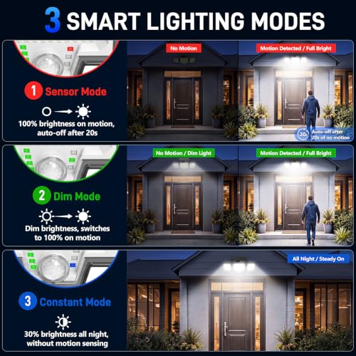 Solar Motion Sensor Lights Outdoor, 3000LM 282 LEDs Security Lights, 2 Pack