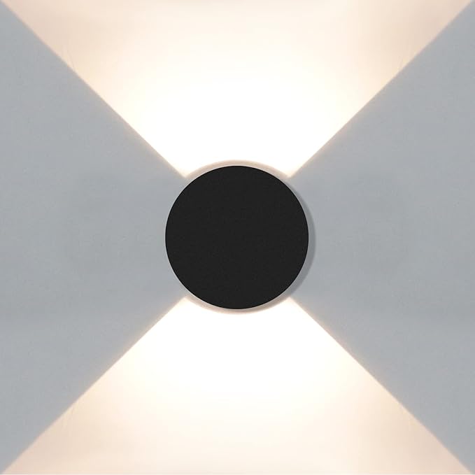 Kawell 8W Modern LED Wall Sconce Light Up Down Waterproof Outdoor Wall Lamp Indoor Hardwired for Bedroom Bathroom Hallway Stairs Porch, Black 3000K