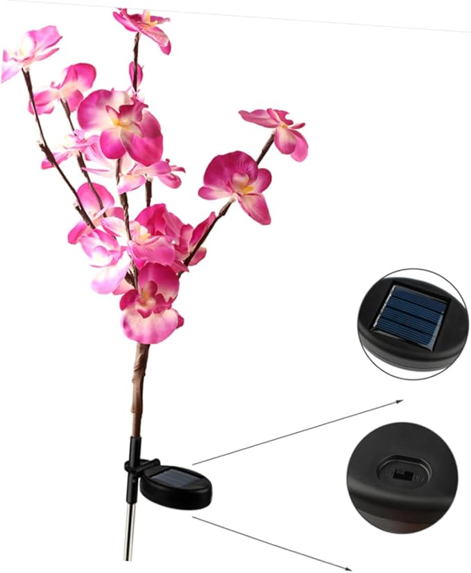 2pcs Solar Garden Ground Plug Light Purple Orchid Shape Outdoor Solar Pathway Lamp for Lawn Driveway and Landscape and Easy to Install