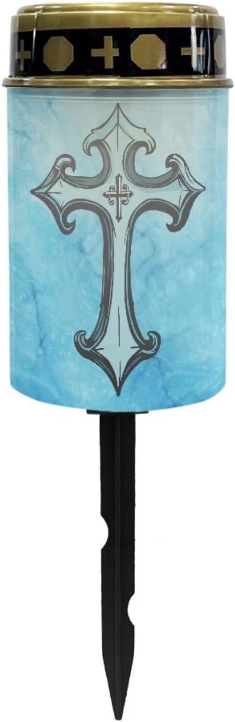 Blue Cross Solar Memorial Lights for Graves for Men Outdoor Waterproof Garden Stake Cross Lights for Grave Cemetery | Lumora