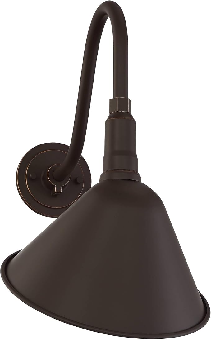 Franklin Iron Works Neihart Rustic Farmhouse Industrial Outdoor Barn Light Fixture Bronze 18 1/4" Curving Gooseneck RLM for Exterior House Porch Patio Outside Deck Garage Yard Front Door Home