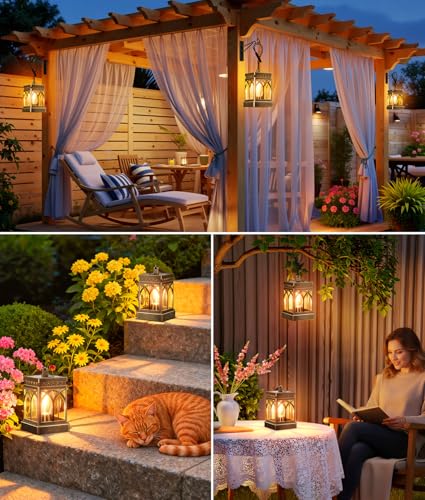 KOOPER 6 Pack Solar Lanterns Outdoor Waterproof, Brighter Hanging Solar Lantern Lights for Outside, Auto ON/Off Lanterns Decorative Outdoor for Garden Table Yard Path Patio Lawn Decor, Gifts (Bronze)
