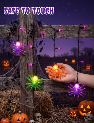 Abeja Spider String Lights, 7FT Halloween Spider Decorations Light