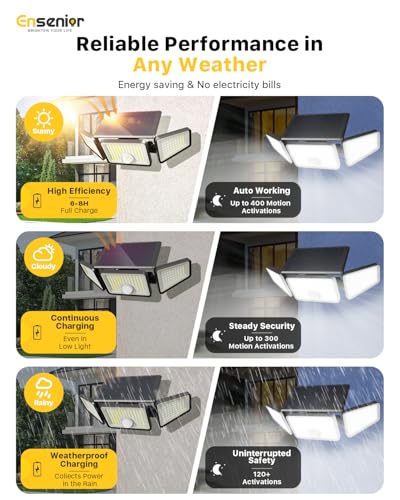 Ensenior Solar Motion Sensor Flood Light with Remote, Black, 4-Pack