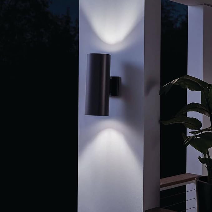 Kichler Cylinders 15" 2-Light Outdoor Cylinder Wall Sconce in Architectural Bronze, (15" H x 5.75 W), 9246AZ | Lumora