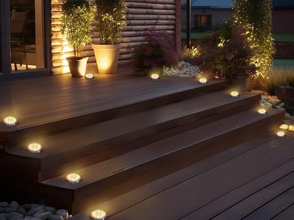 LOTMOS 12 pcs LED Solar Powered In-Ground Lights Pathway Garden Yard Lawn Walkway Driveway Lighting With Auto On/Off And Easy To Install, Solar Ground Lights For Pathway Yard Walkway Patio, Warm White