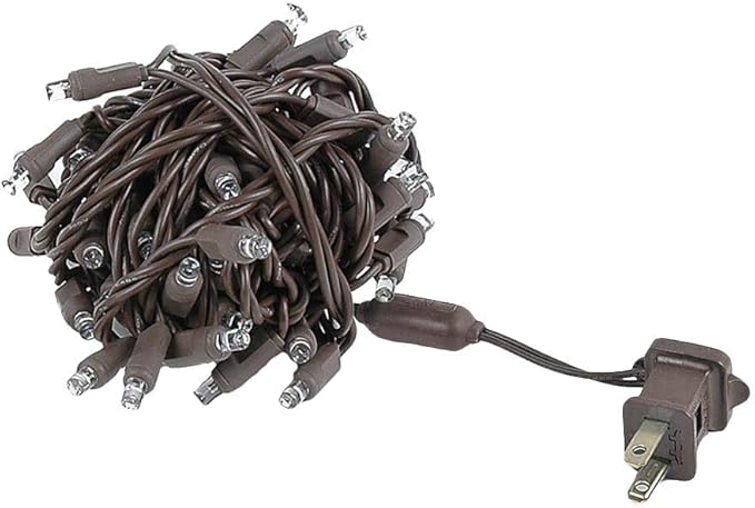 Novelty Lights 24-Pack, 25 Feet 50 Light Brown Wire LED Christmas Lights Outdoor, Commercial Grade, Yellow, 5mm | Lumora