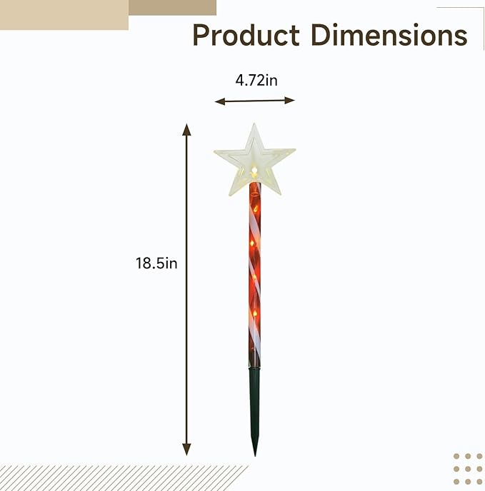 Outdoor Star Christmas Lawn Decorations, Five Cane Solar Pathway Lights, 18.5 X 4.7 In, Ip65 Weather-Resistant