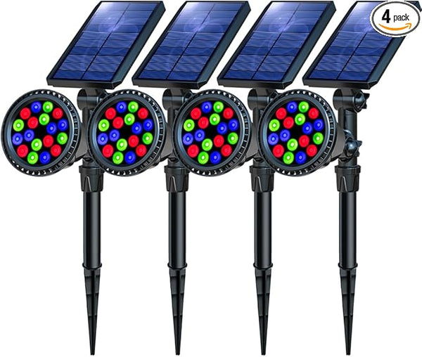 Solar Spot Lights Outdoor, 9 Color Modes, 18 LED Spotlight, 600LM Landscape Lights, Solar Powered for Garden, Yard | Lumora