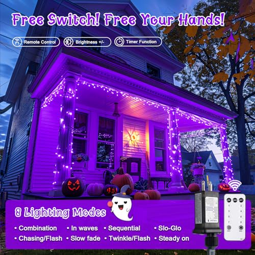 JMEXSUSS 400 LED Purple Halloween Lights Outdoor Plug in