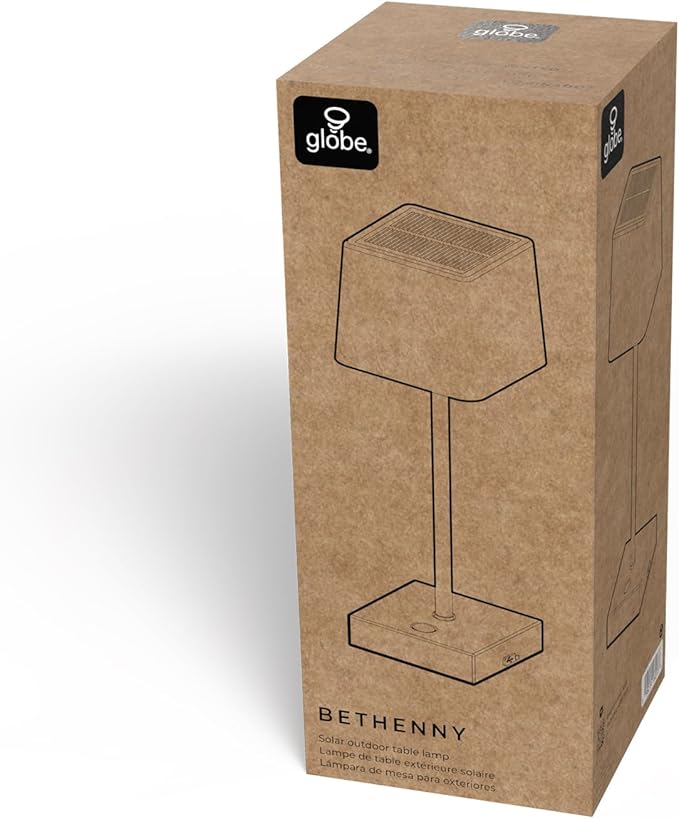Globe Electric 12" Cordless Portable Outdoor Solar Operated LED Table Lamp, Matte Black, Dimmable, Rechargeable Battery, Charging Cable Included, Weather-Resistant Patio Bar Restaurants