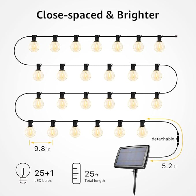 LE Bundle - Black LED Security Light 3 Adjustable Heads & 25 ft Solar String Lights G40 Edison Bulbs String Lights