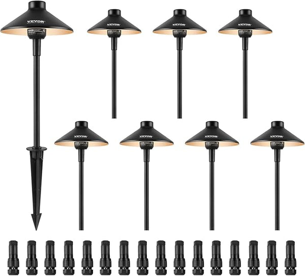 VEVOR 8 Pack Low Voltage Landscape Path Lights, 3W 210LM 12V-24VAC/DC Outdoor LED Pathway Lighting, 3000K Warm | Lumora